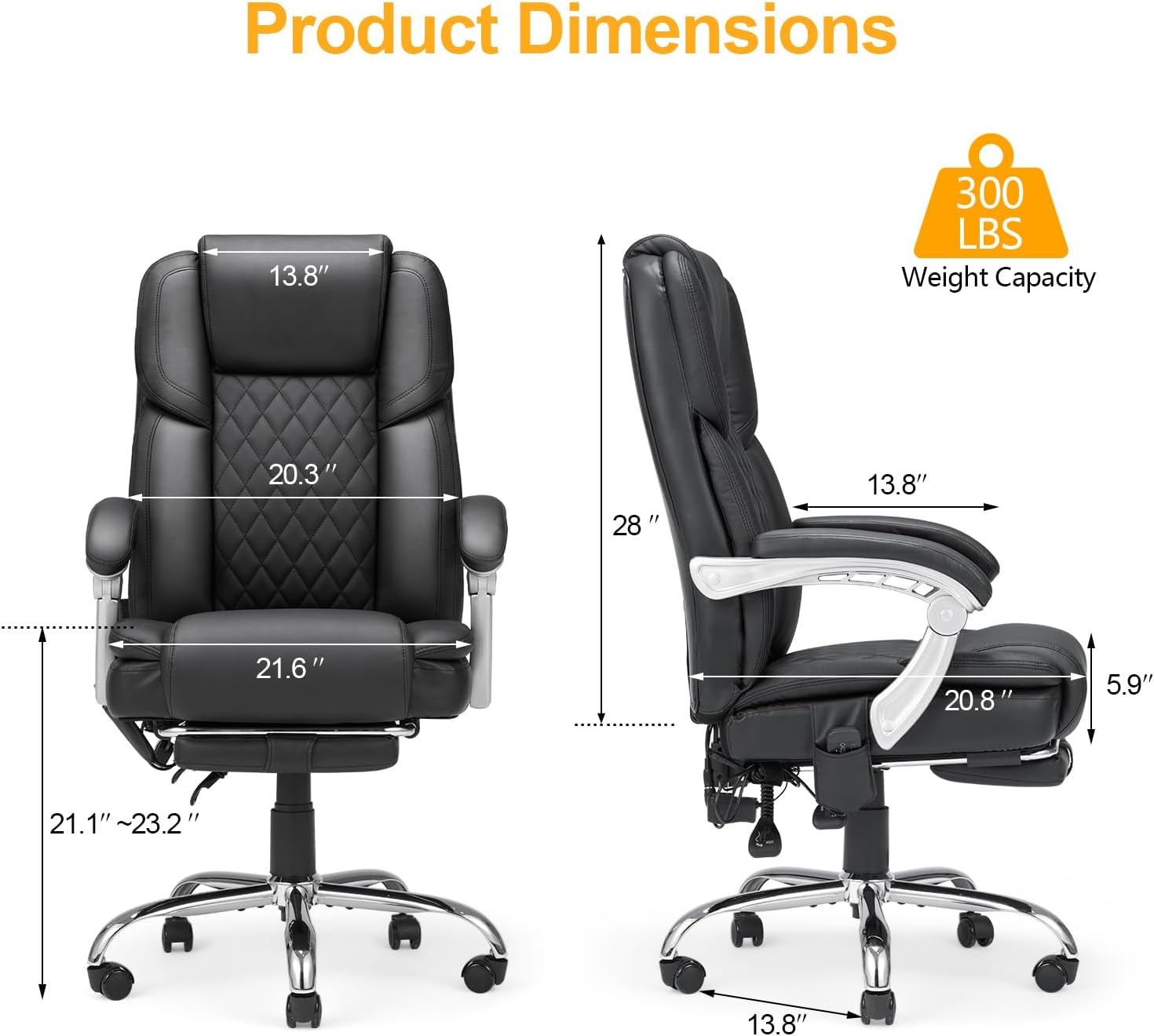 HOMREST 6-Point Massage Office Chair with Lumbar Support, Heated Executive Office Chair with Reclining Backrest, Computer Gaming Chair for Home Office, Black