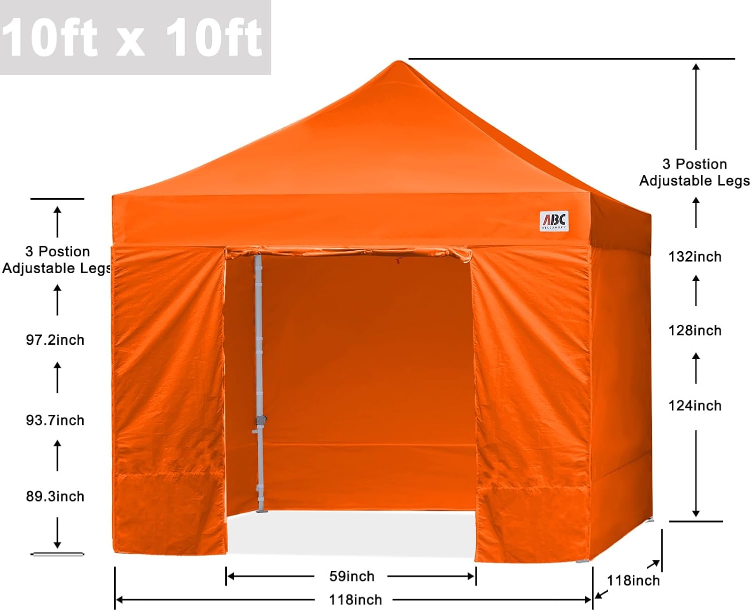 ABCCANOPY Easy Pop Up Canopy Tent with Sidewalls 10x10 Commercial -Series, Orange