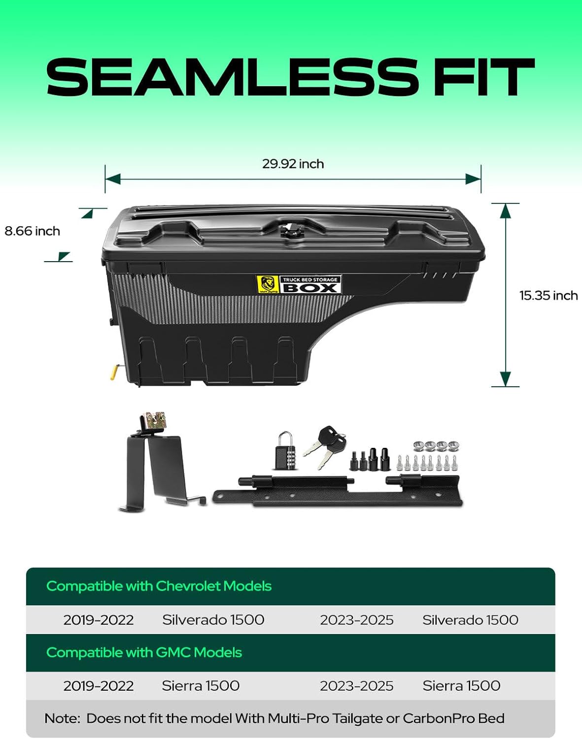 YHTAUTO Driver Side Truck Bed Storage Tool Box Lockable Fits 2019-2025 Chevrolet Silverado 1500 & GMC Sierra 1500, W/O Multi-Pro Tailgate or CarbonPro Bed, Swing Waterproof Wheel Well Toolbox