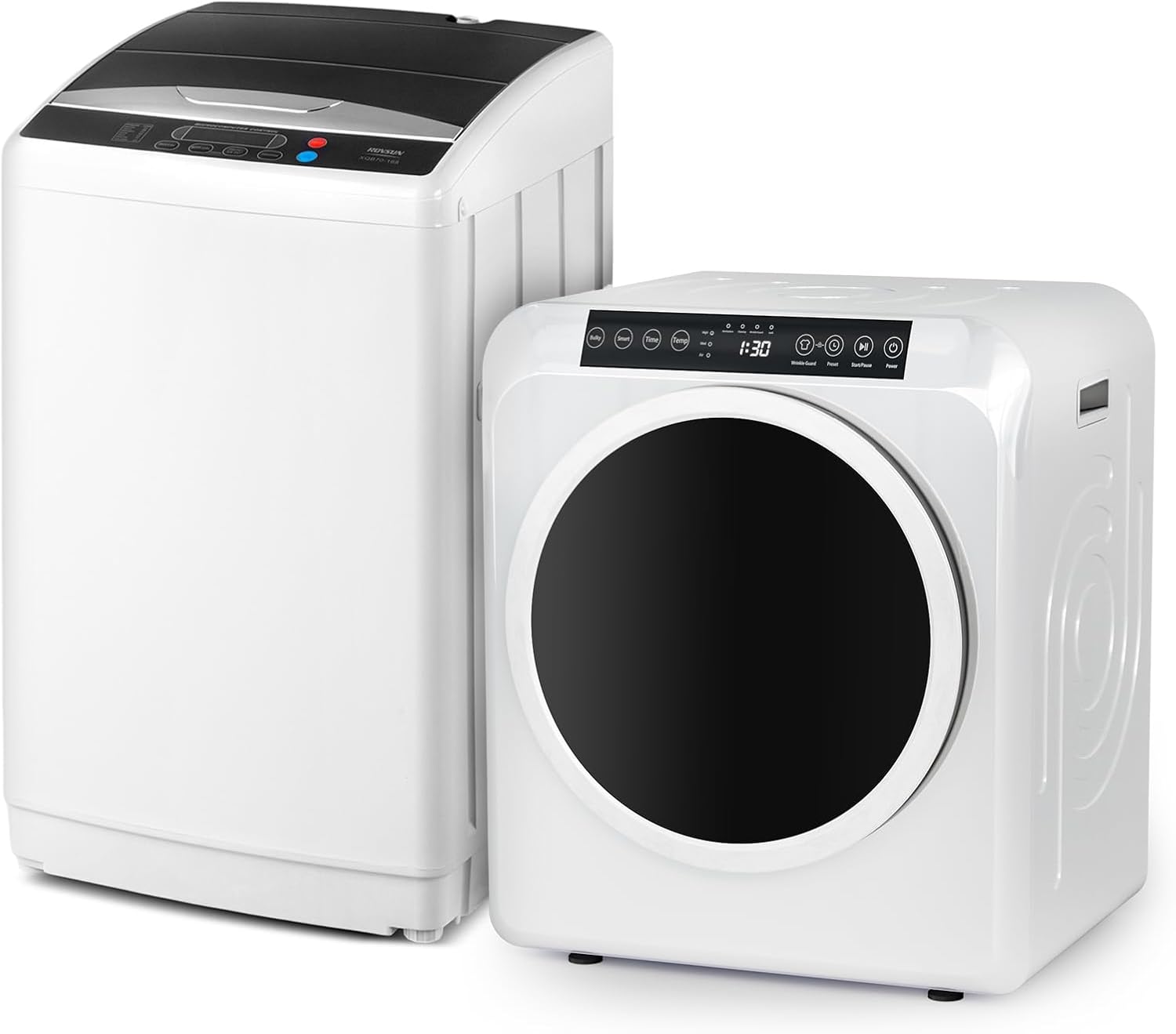 ROVSUN 25LBS Full-Automatic Washing Machine and 3.5CuFt Portable Clothes Dryer Set, Compact Laundry Washer and Dryer Combo Set with Stainless Steel Inner Tub, for Apartment, Dorms, Home