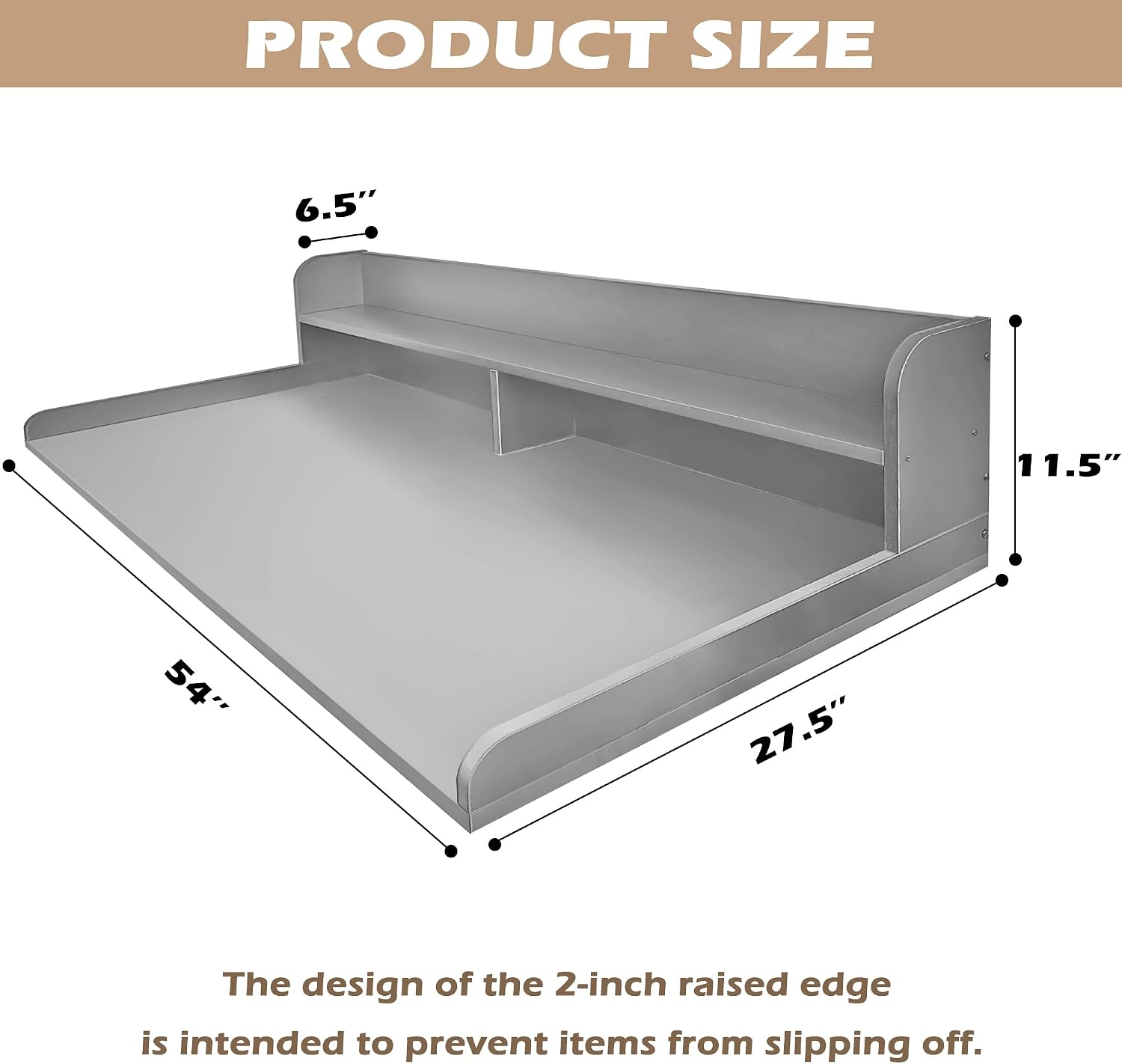 Royxen Laundry Countertop with 2-Tier Shelf Universal Fit, Washer and Dryer Countertop with Storage Space, Shelf Height 11.5 Inches, Solid Wood Core, Grey