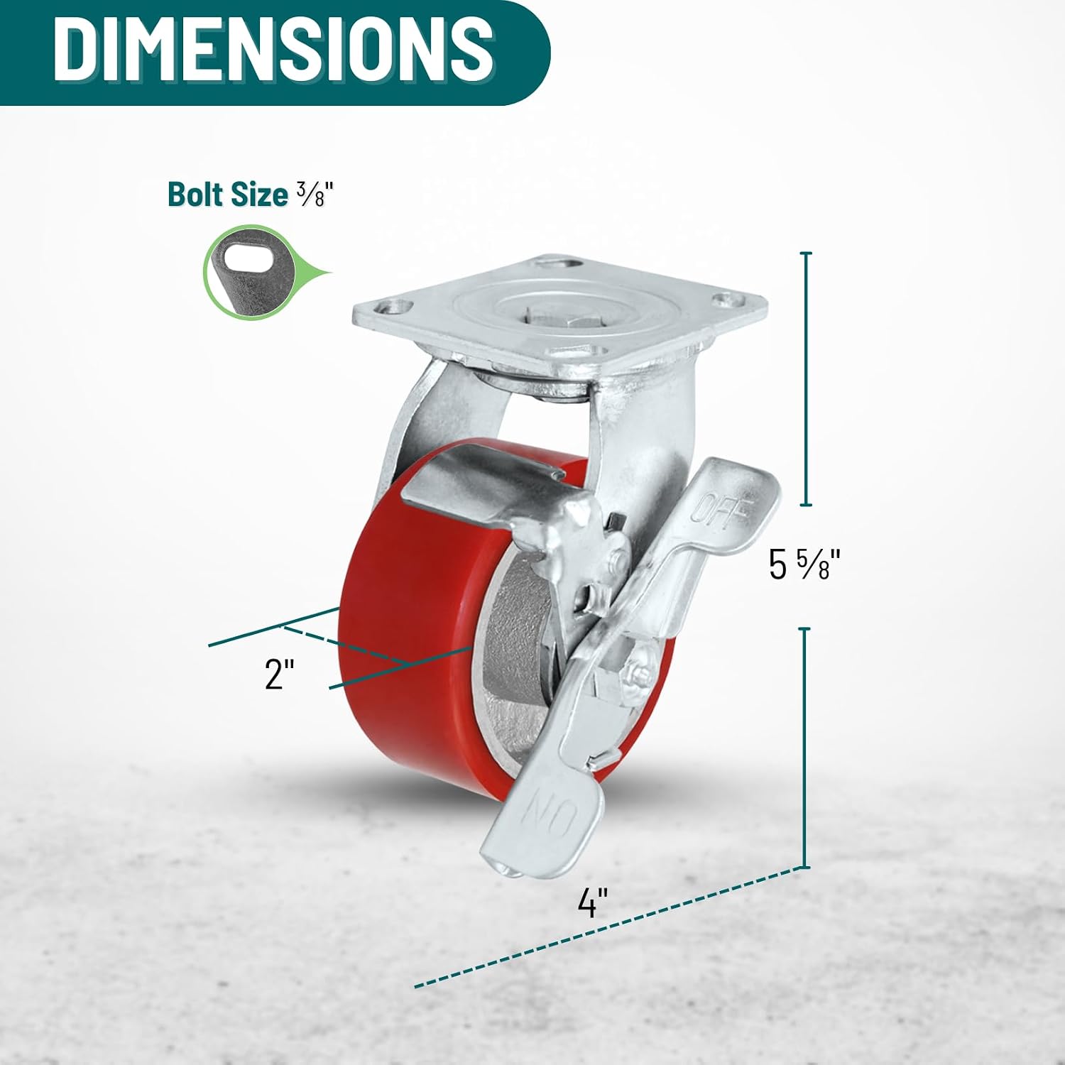 4' X 2' Swivel Casters Heavy Duty Polyurethane Wheel on Steel Hub with Brake 700LB Ea (4) Tool Box