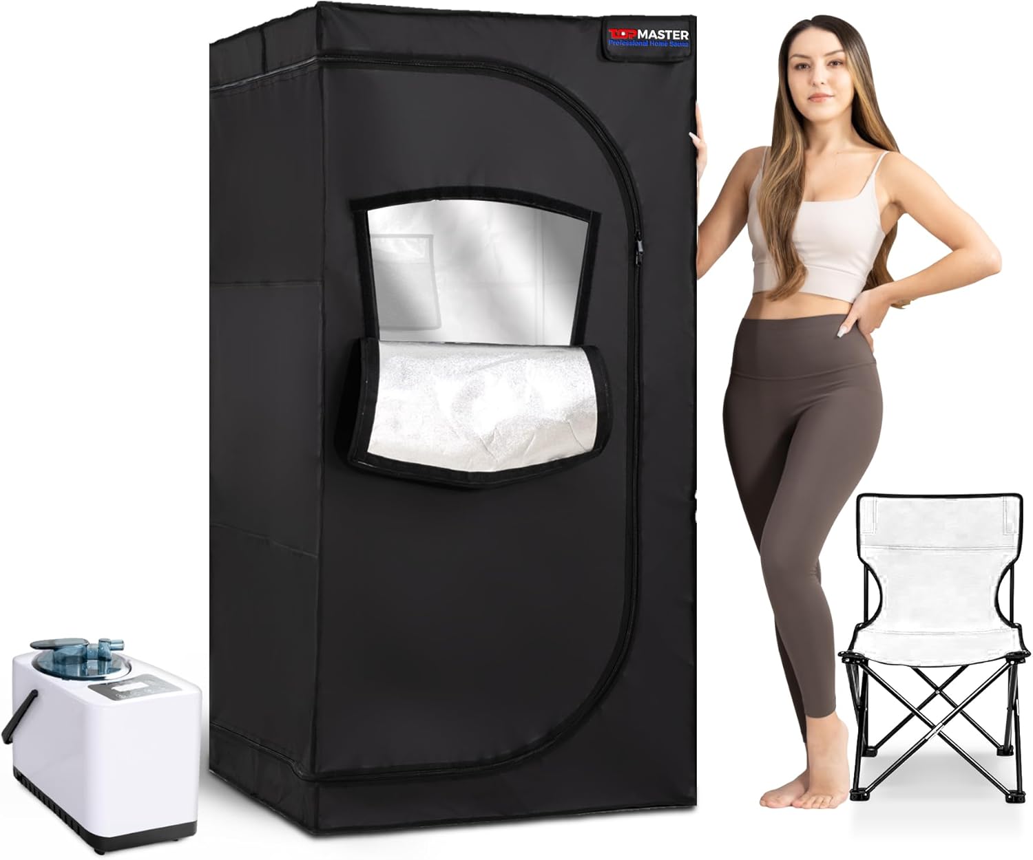TopMaster Portable Sauna Steam Tent, Full Size Home Personal Sauna Box Steam Room, Large 3 Liter 1000W Generator, Folding Chair, 9 Levels,