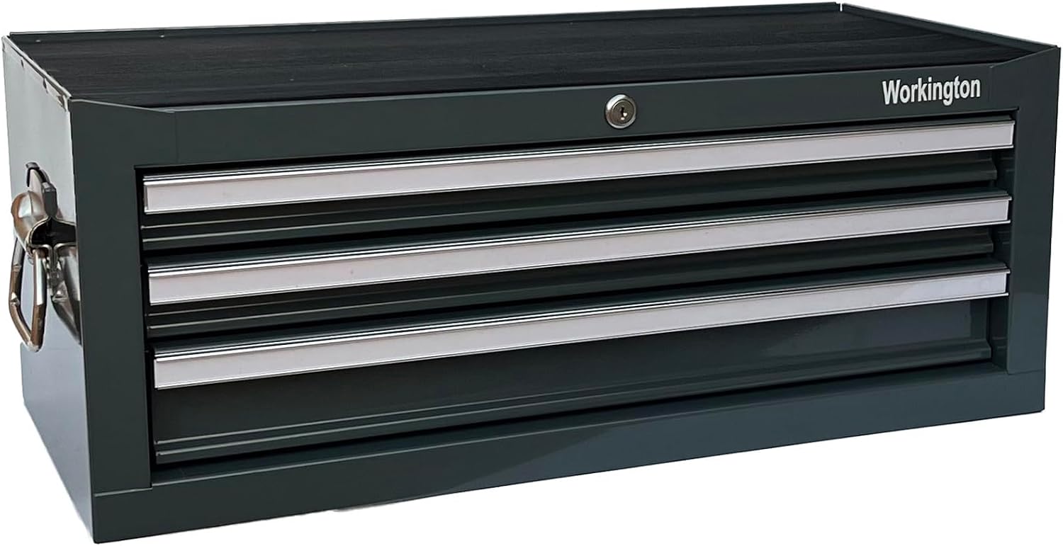 Workington Industrial 3 Drawers Portable Metal Intermediate Box, 26' Middle Tool Chest Cabinet with Ball Bearing Drawer Slides, Steel Tool Storage Box Organizer 4009 Gray