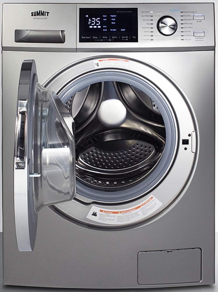 Summit Appliance SPWD2203P 24' Wide 115V Washer/Dryer Combo in Platinum for Non-Vented Use, 2.7 Cu.Ft. Capacity, LCD Display, 16 Wash Cycles, 1300 RPM, Stainless Steel Drum, Child Lock