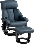 HOMCOM Massage Recliner Chair with Ottoman, 360° Swivel Recliner and Footstool, 10 Point Vibration, PU Leather Reclining Chair with Side Pocket and Remote Control, Blue