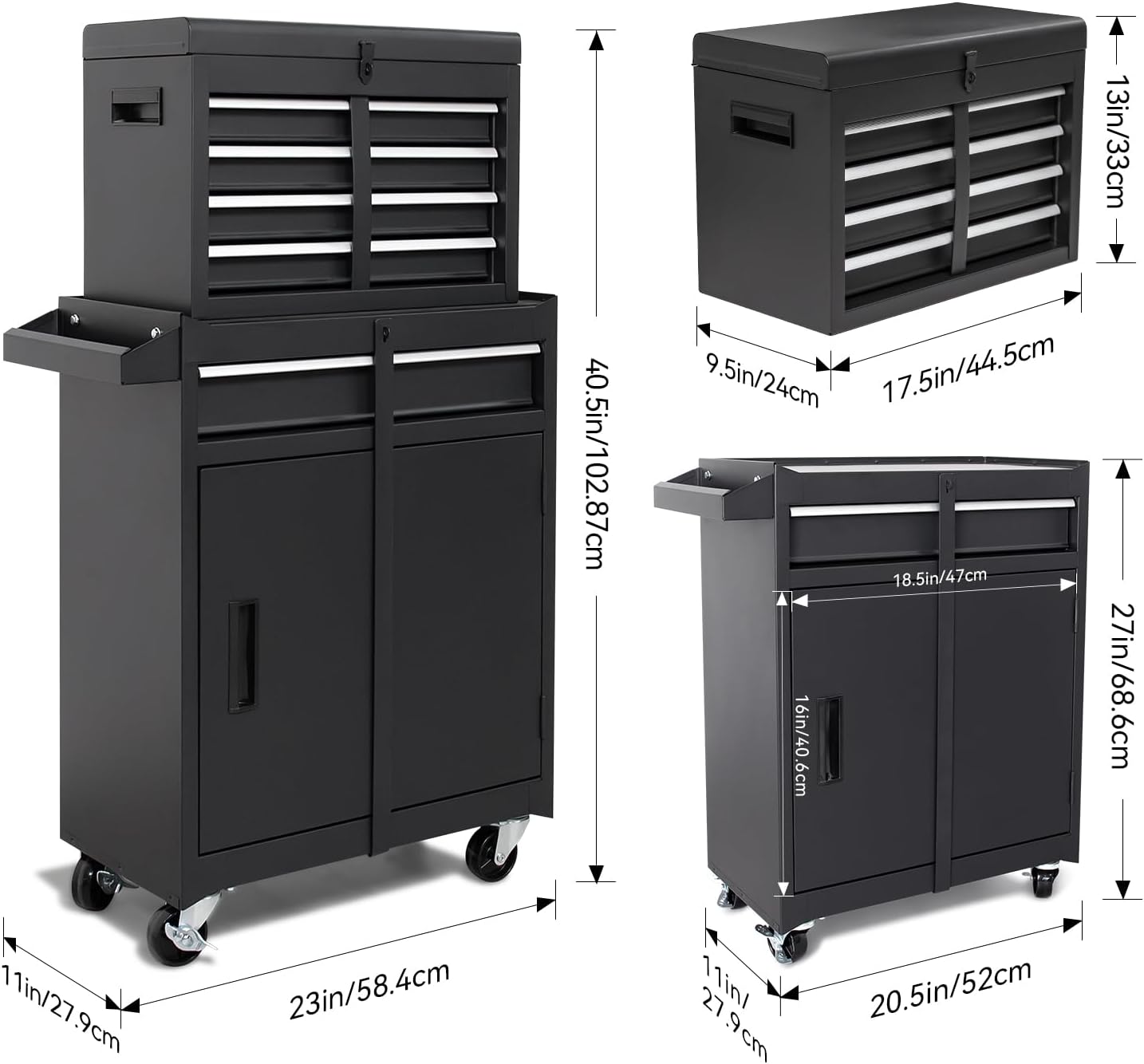 5-Drawer Rolling Tool Chest with Detachable Top Box - Heavy Duty Metal Tool Cabinet on Wheels for Garage, Workshop & Industrial Use, Black (Enhanced Packaging)