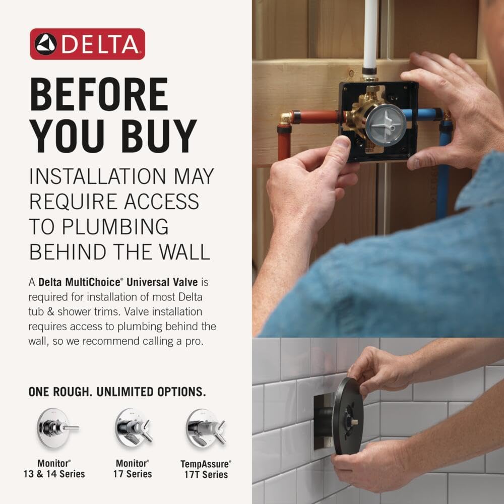 Delta Faucet Trinsic 14 Series Single-Function Tub and Shower Trim Kit with Single-Spray H2Okinetic Shower Head, Chrome T14459 (Valve Not Included)