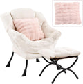 Lazy Chair with Ottoman, Large Accent Chair with Ottoman and a Throw Pillow, Beige Reading Chair for Living Room Bedroom Dorm Room Office Apartment Relaxing Use