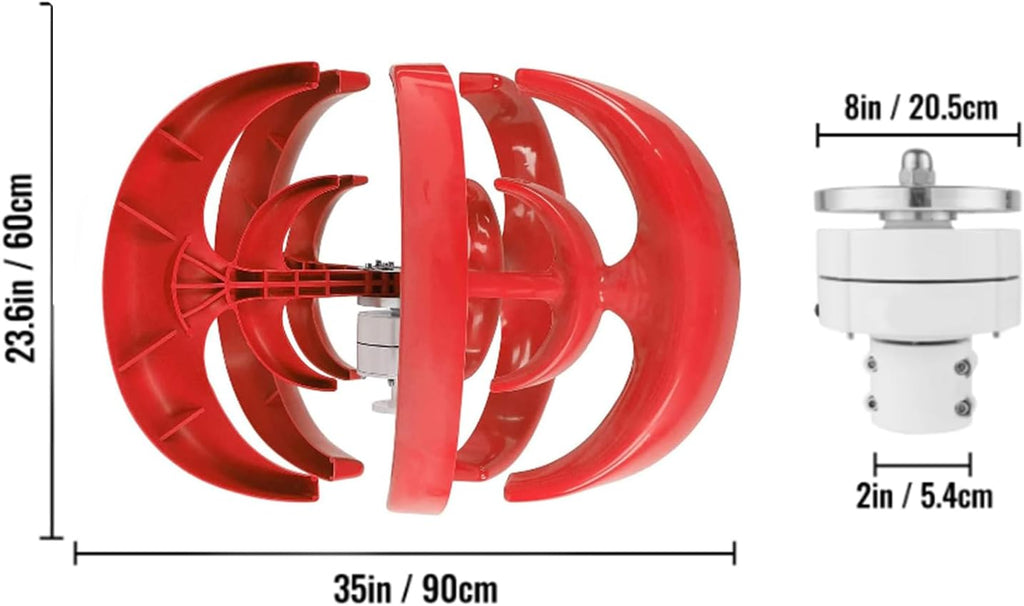 Vertical Wind Power Turbine Generator,3000W 12V 24V Red Lantern Wind Turbine Kit,with Charge Controller for Home, Camping & Boat Use