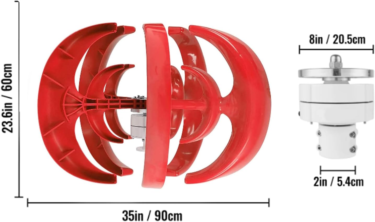 Vertical Wind Power Turbine Generator,3000W 12V 24V Red Lantern Wind Turbine Kit,with Charge Controller for Home, Camping & Boat Use