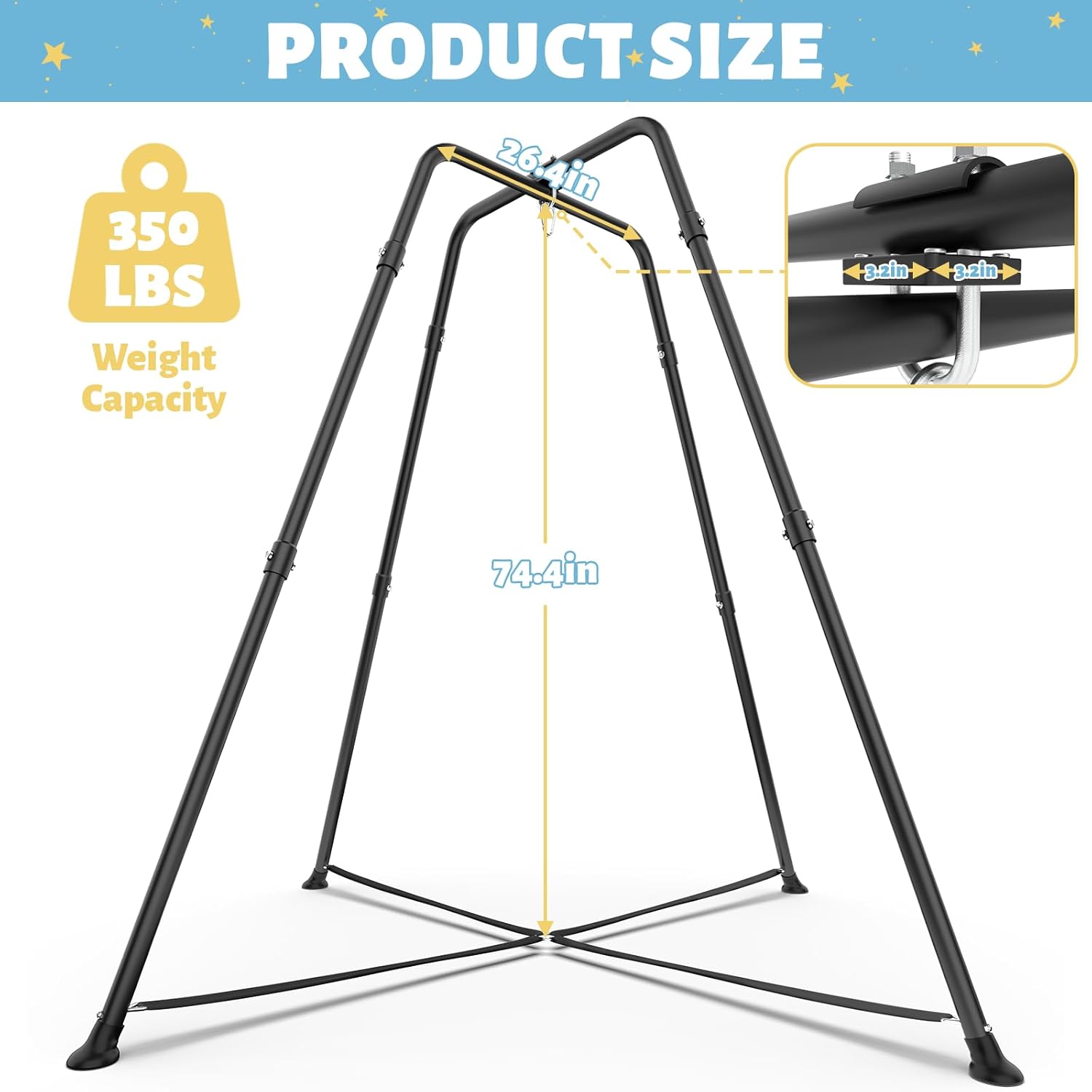 Swing Stand Frame with Sensory Swing Pod Chair, X-Shaped Swing Set, Metal Hammock Chair Stand for Adults Indoor and Outdoor 330LBS (Patterned-Star Blue)