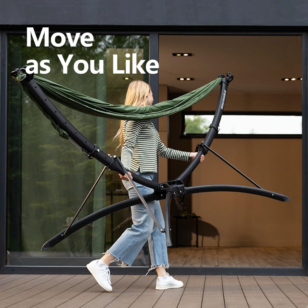 anymaka Set Up in 3 Seconds Adjustable Portable Aluminum Alloy Hammock Stand for Outside with Chair Mode & Lounge Mode up to 105''