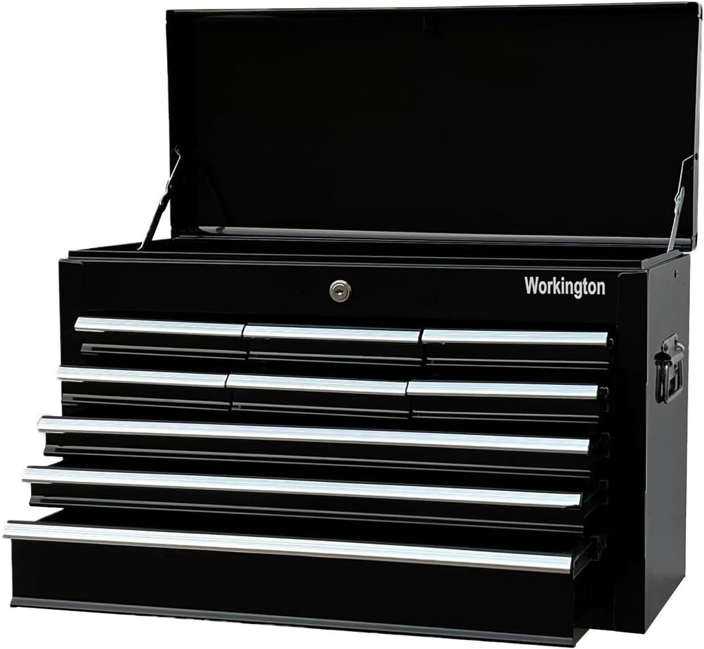 Workington Portable Metal Tool Chest with 9 Drawers, 24' 9-Drawer Tool Chest Cabinet with Ball Bearing Drawer Slides, Steel Tool Storage Box Organizer 4006 Black