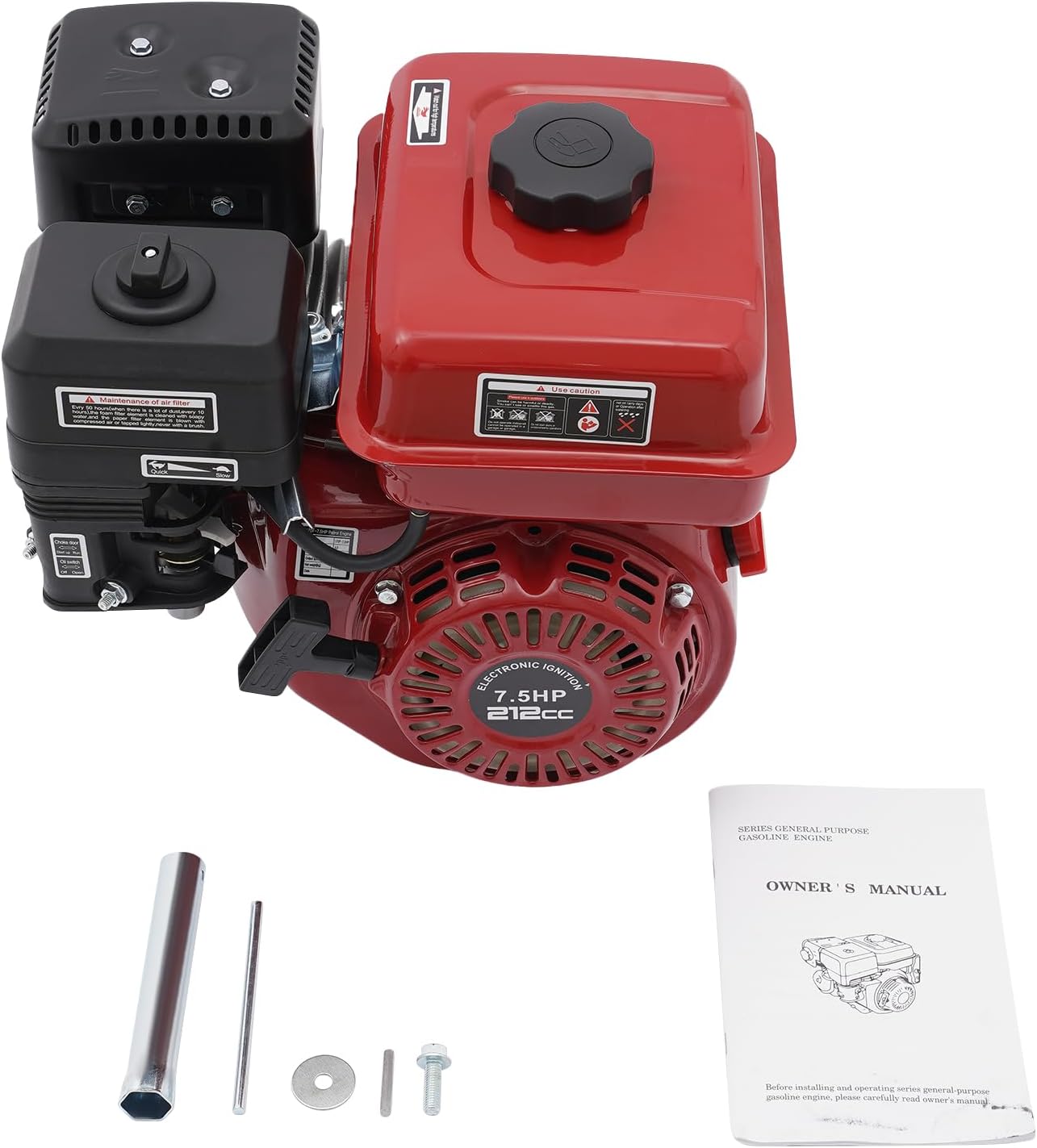 212cc 4-Stroke Pull Start Petrol Engine w/0.95Gal Fuel Tank,3000W 7.5HP Horizontal Air Cooled Single Cylinder Home-use Gas Engine for Water Pumps,Vibrators,Generators,Puffers,Threshers.