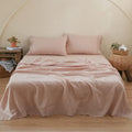 Simple&Opulence 100% Linen Sheet Set with Embroidery Washed - 4 Pieces (1 Flat Sheet & 1 Fitted Sheet & 2 Pillowcases) Natural Flax Soft Bedding Breathable Farmhouse - Pink, Queen Size