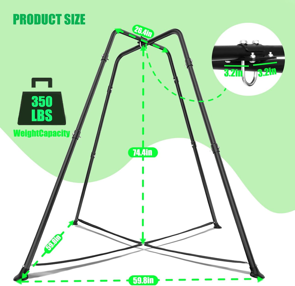 Swing Stand Frame with Sensory Pod Swings and Chair,X-Shaped Swing Set，Heavy-Duty Metal Hammock Chair Stand，Kids & Adults, Indoor Outdoor 330LBS(Green)