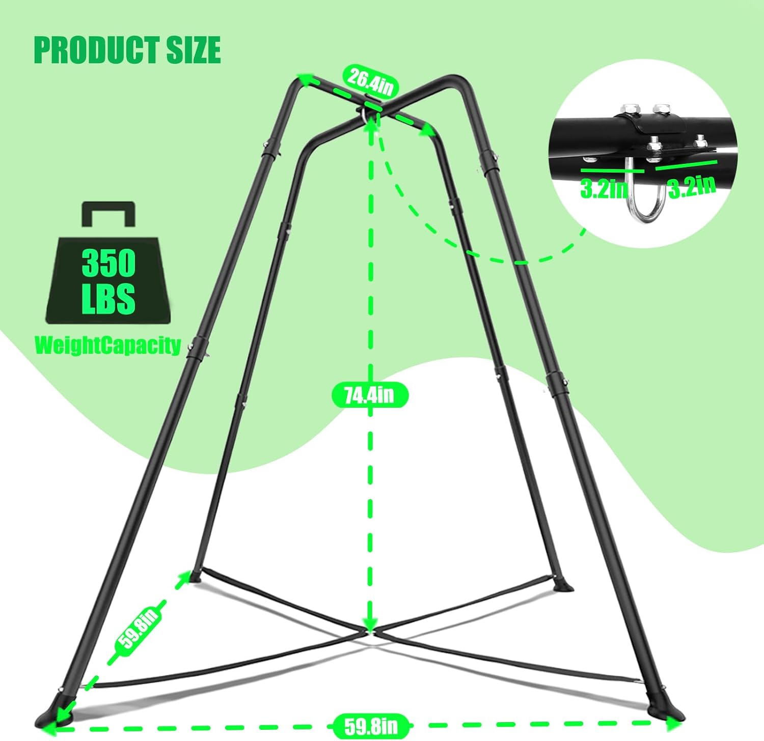 Swing Stand Frame with Sensory Pod Swings and Chair,X-Shaped Swing Set，Heavy-Duty Metal Hammock Chair Stand，Kids & Adults, Indoor Outdoor 330LBS(Green)