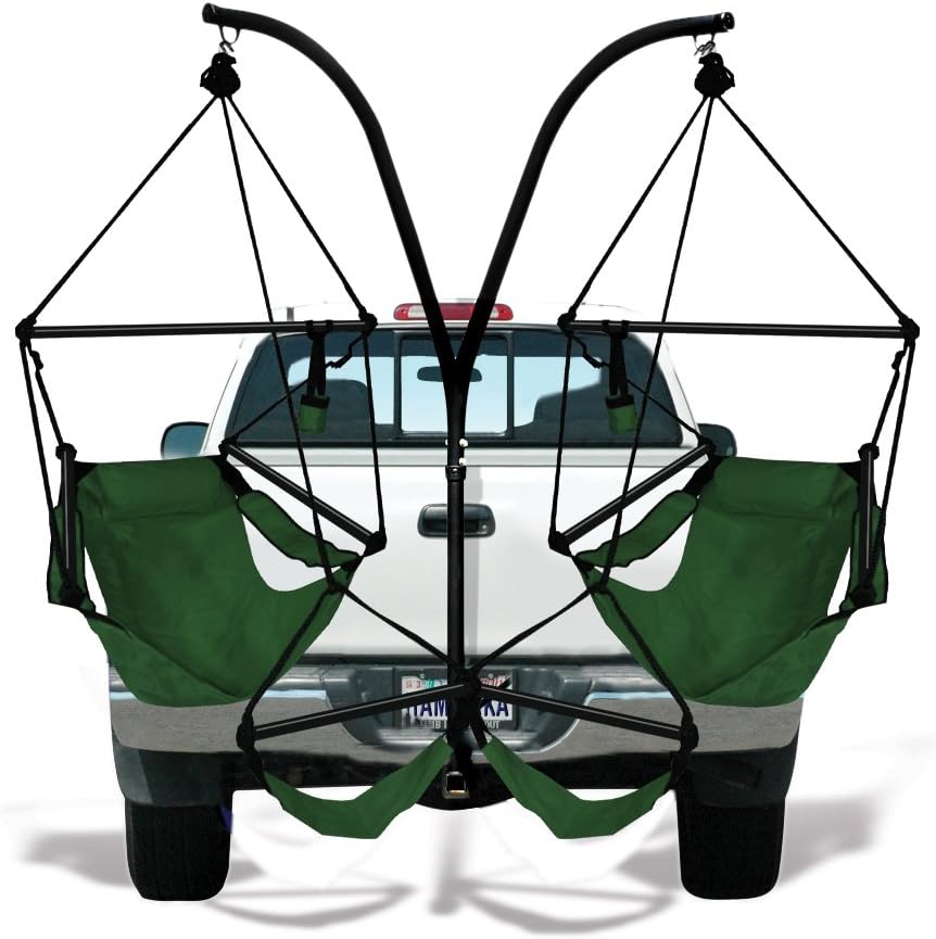Trailer Hitch Stand and 2 Green Chairs Combo - Aluminum Dowels