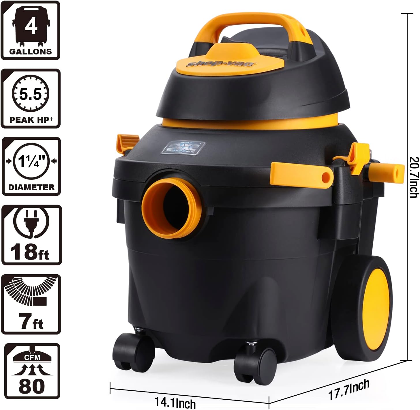 Shop-Vac 4 Gallon 5.5 Peak HP Wet/Dry Utility Vacuum with SVX2 Motor Technology, 3 in 1 Function Portable Shop Vacuum with Cart, Attachments, 5914000