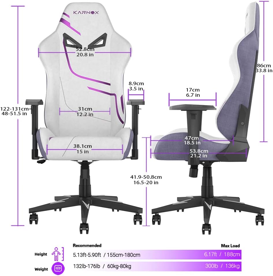 KARNOX Gaming Chair Ergonomic Computer Chair Lumbar Support Office Chair Adjustable Big Tall Reclining Desk PC Chair with Armrest and Headrest for Adults Comfortable Racing Chair (Purple)