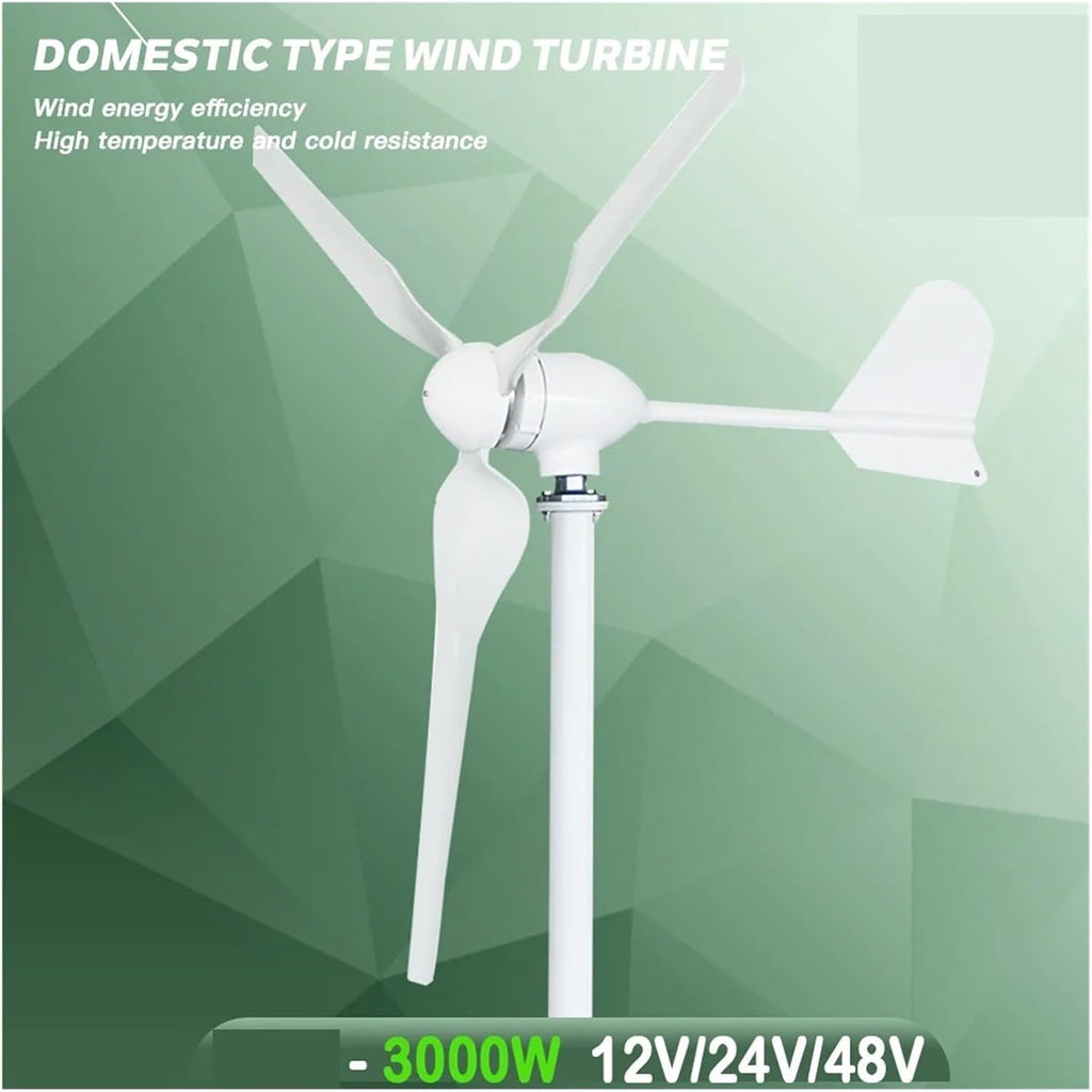 Wind Turbine Generator Kit 3000W Low Noise Horizontal Turbine 12V/24V/48V Wind Power Generator for Hybrid Solar Wind System Industrial Energy(LCD Hybrid Control,24V)