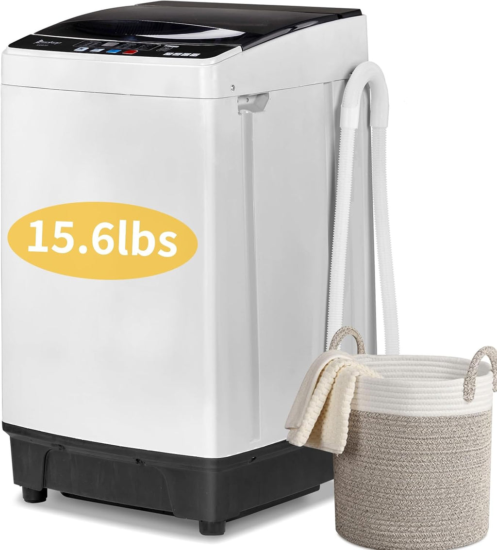 Winado 15.6LBS Portable Washing Machine, Full-Automatic Laundry Machine with Stainless Steel Drum, 10 Wash Programs Compact Washer and Spin Dryer Combo with Drain Pump for Apartment, Dorm, Home
