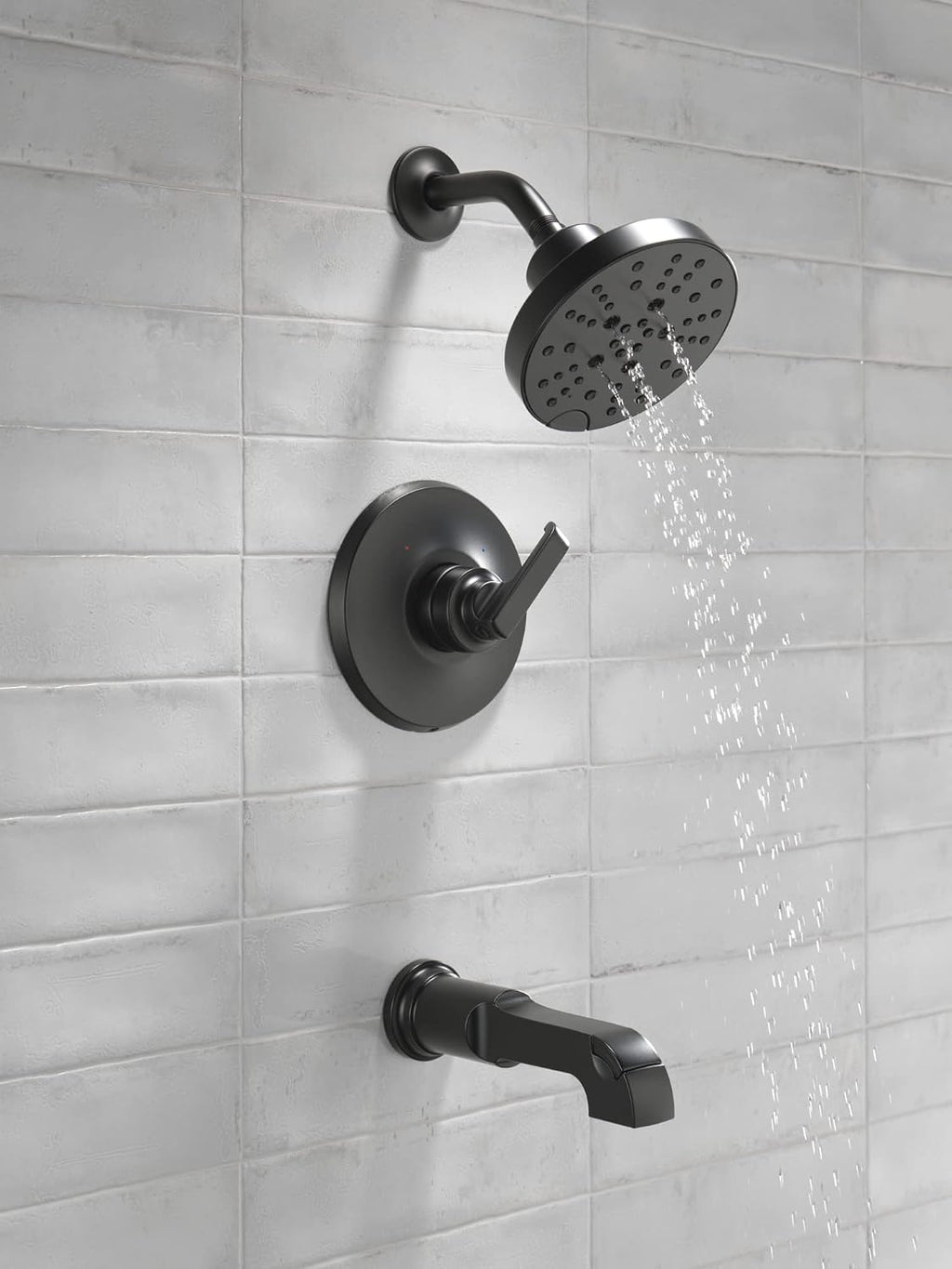 Delta Tetra 14 Series H2Okinetic Bathtub and Shower Faucet Set, Matte Black Shower Head and Handle Set, Valve Trim Kit, Matte Black T14489-BL (Valve Not Included)