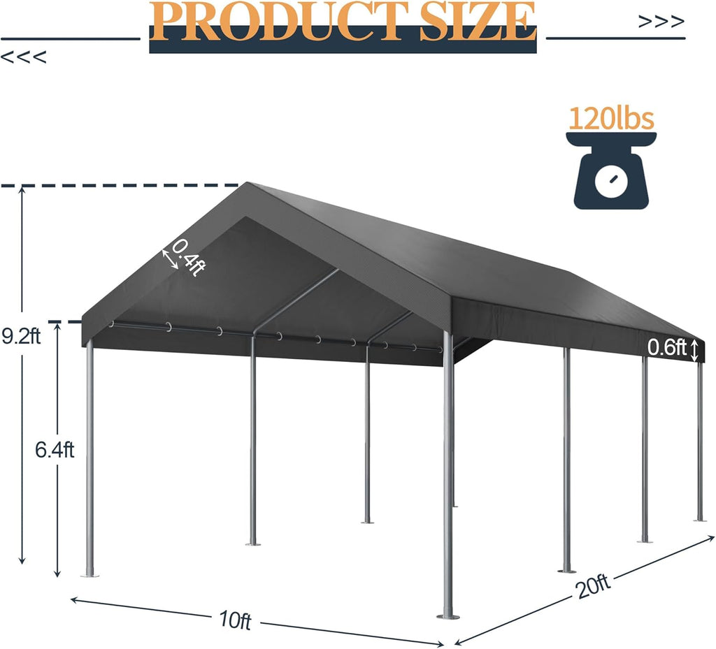 Shintenchi 10x20ft Heavy Duty Carport with UV&Wind Resistant Canopy,Portable Carport Garage Shelter with Stable Powder-Coated Steel Frame,Outdoor Carports for Car,Bike,Camp,Storage(Grey)