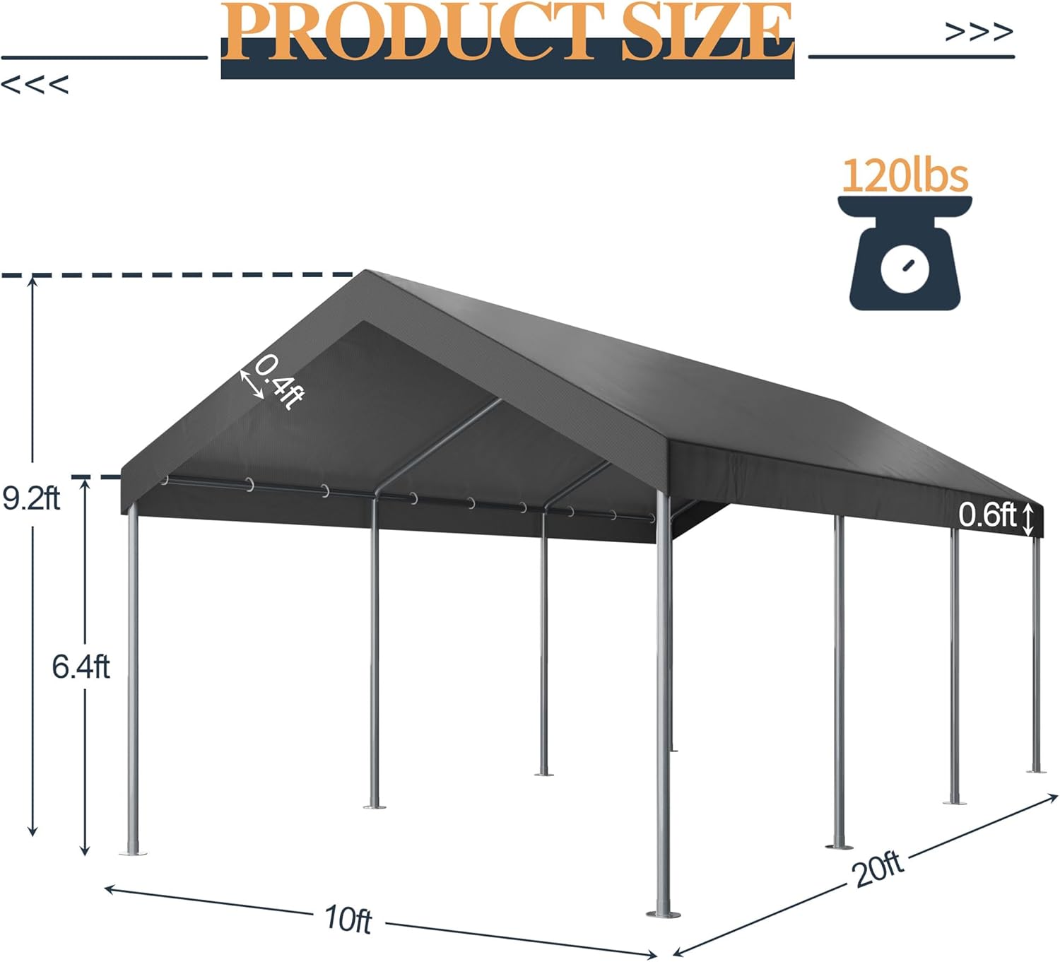 Shintenchi 10x20ft Heavy Duty Carport with UV&Wind Resistant Canopy,Portable Carport Garage Shelter with Stable Powder-Coated Steel Frame,Outdoor Carports for Car,Bike,Camp,Storage(Grey)