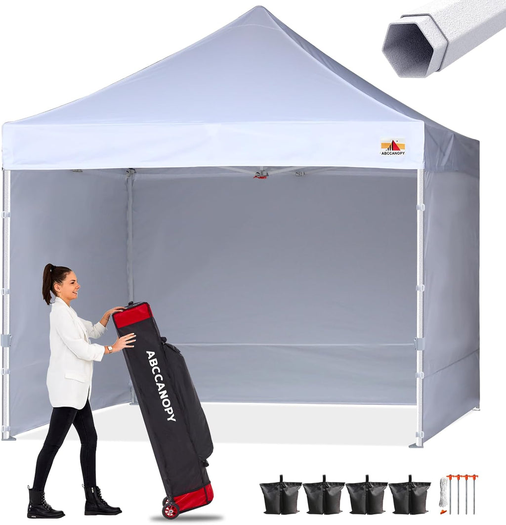 ABCCANOPY 10x10 ft Pop Up Canopy Tent Commercial Instant Outdoor Canopy Premium-Series with 3 Sidewalls and Hexagonal Legs, White