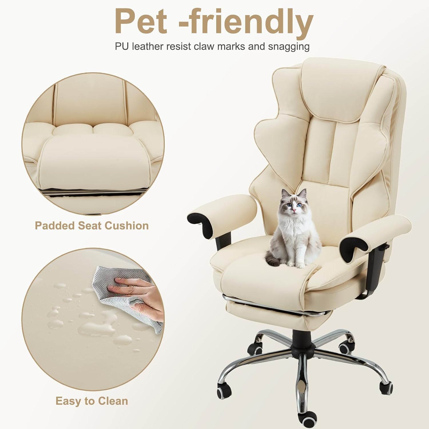 Heated Massage Office Chair with Retractable Footrest, 6-Point Vibration Massaging Office Chair with Remote & Timer, 90°–155° Recline Ergonomic PU Leather Computer Chair, 350 LBS