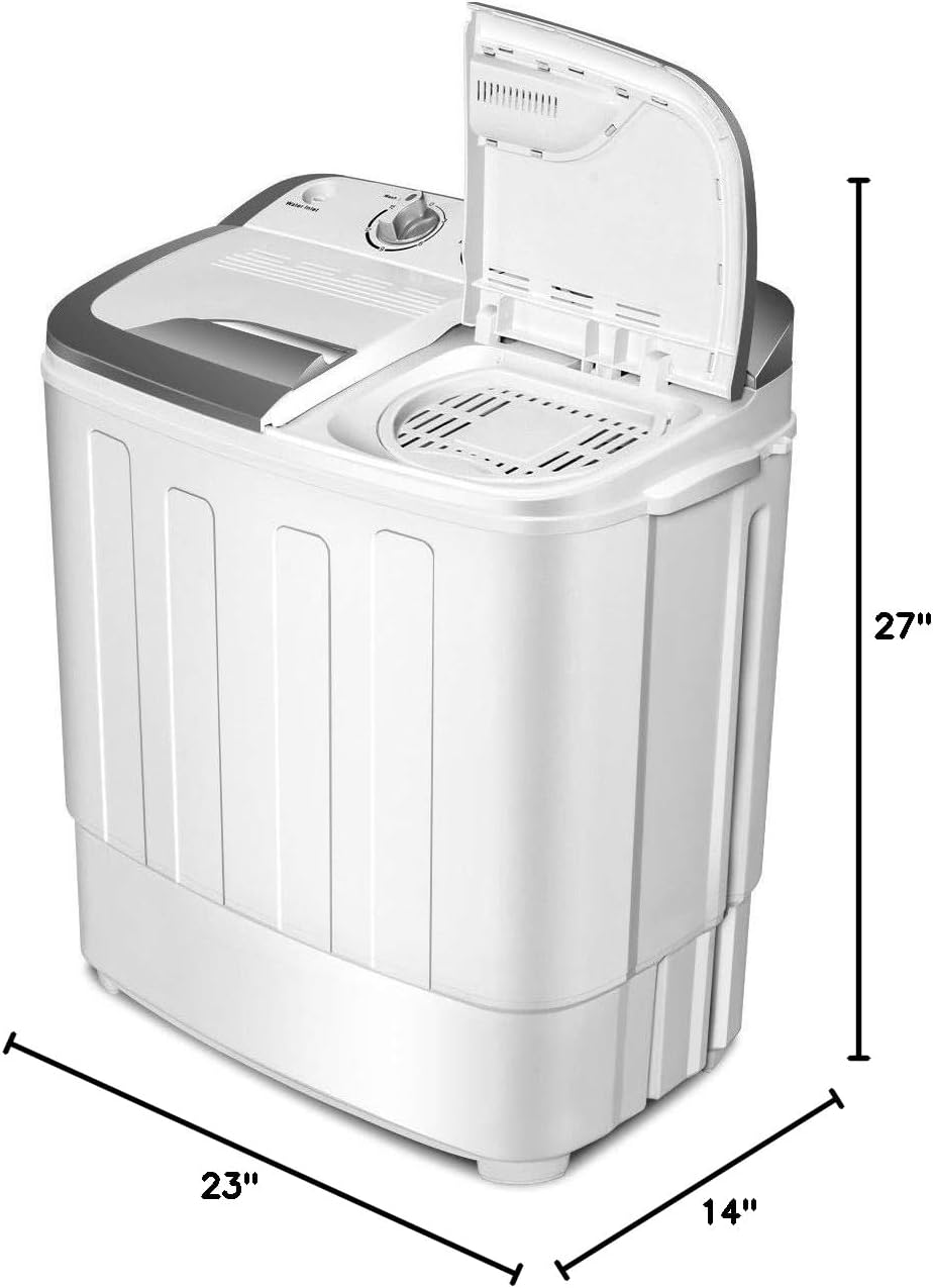 Clothes Washing Machines,SAFEPLUS Compact Mini Twin Tub Versatile Washer Machine with 8 lbs Washing &5 lbs Spin Dryer Load Capacity Gravity Drain Pump and Drain Hose for Apartment