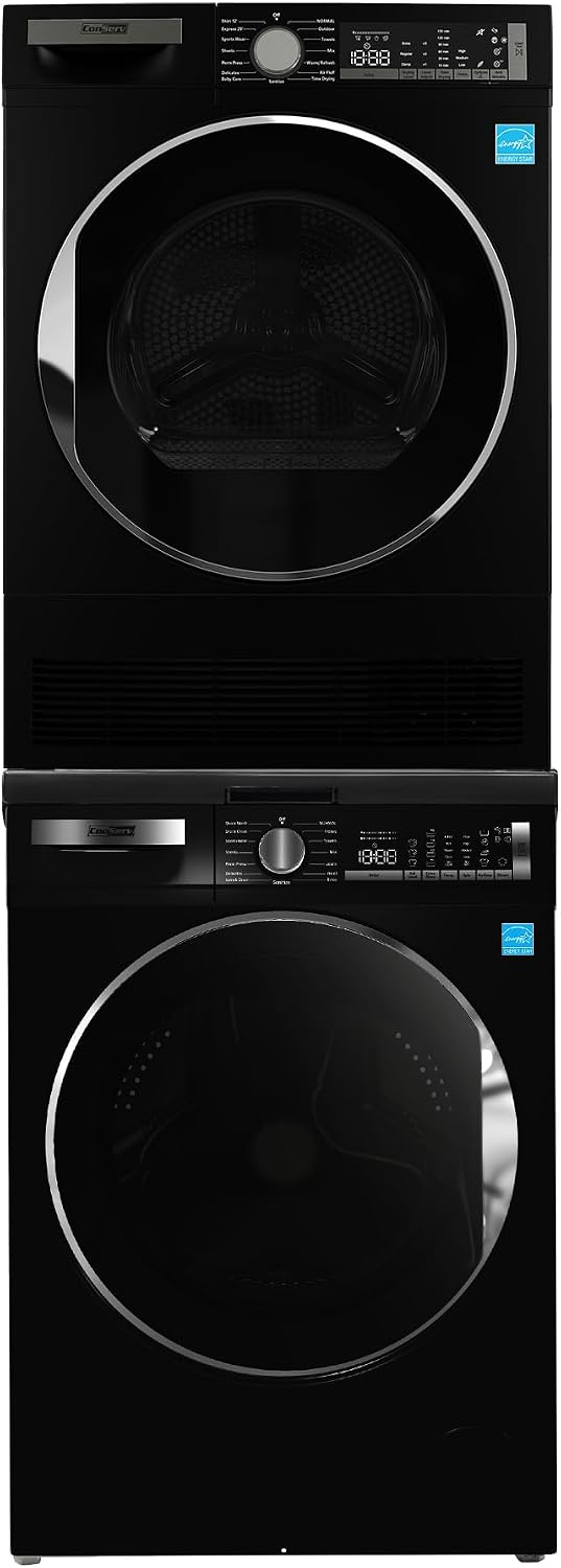 Conserv Front Load Washer & Condensing Dryer, 2.2 cu ft Washer (110V) + 4 cu ft Dryer (220/240V), ENERGY STAR, 15 Cycles, Stainless Steel Drum, LED Display, Compact Laundry Pair (Matte Black)