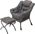 Welnow Lazy Chair with Ottoman, Modern Accent Chair with Armrests and a Side Pocket, Leisure Sofa Armchair, Reading Armchair with Footrest for Small Space, Dark Grey
