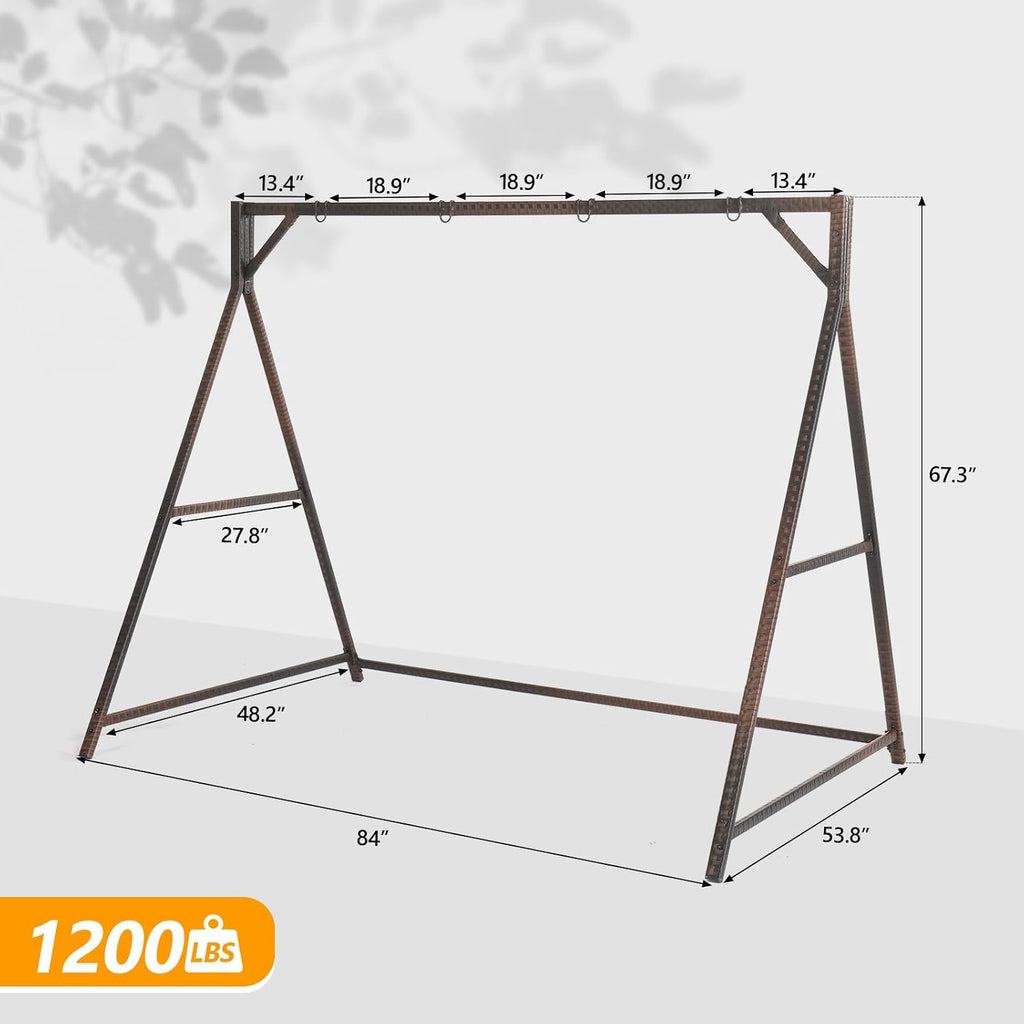 VINGLI Upgraded 7 FT Rattan Porch Swing Frame, Heavy Duty 1200 LBS Weight Capacity Swing Stand for Outdoors, Brown