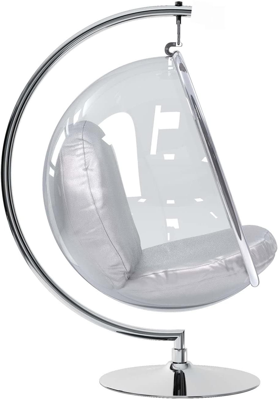 42' Vinyl and Steel Hanging Bubble Chair with Stand in Silver