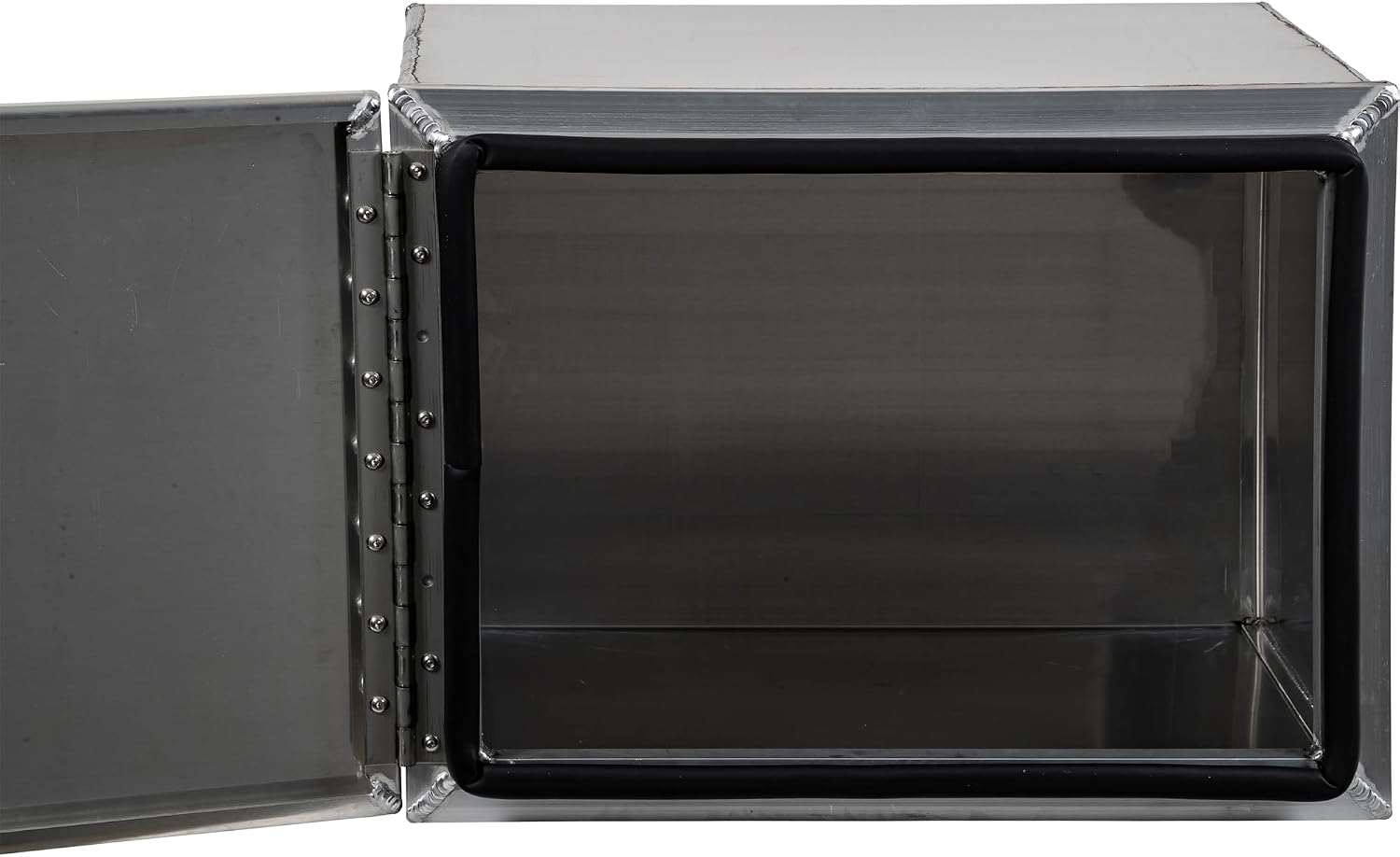Buyers Products 1705401 Pro Series 18x18x24 Smooth Aluminum Underbody Truck Tool Box, Single Barn Door, Compression Latch, 0.125 in Thick, Rain Gutter & Bulb Seal, Bolt-On Stainless Hinge