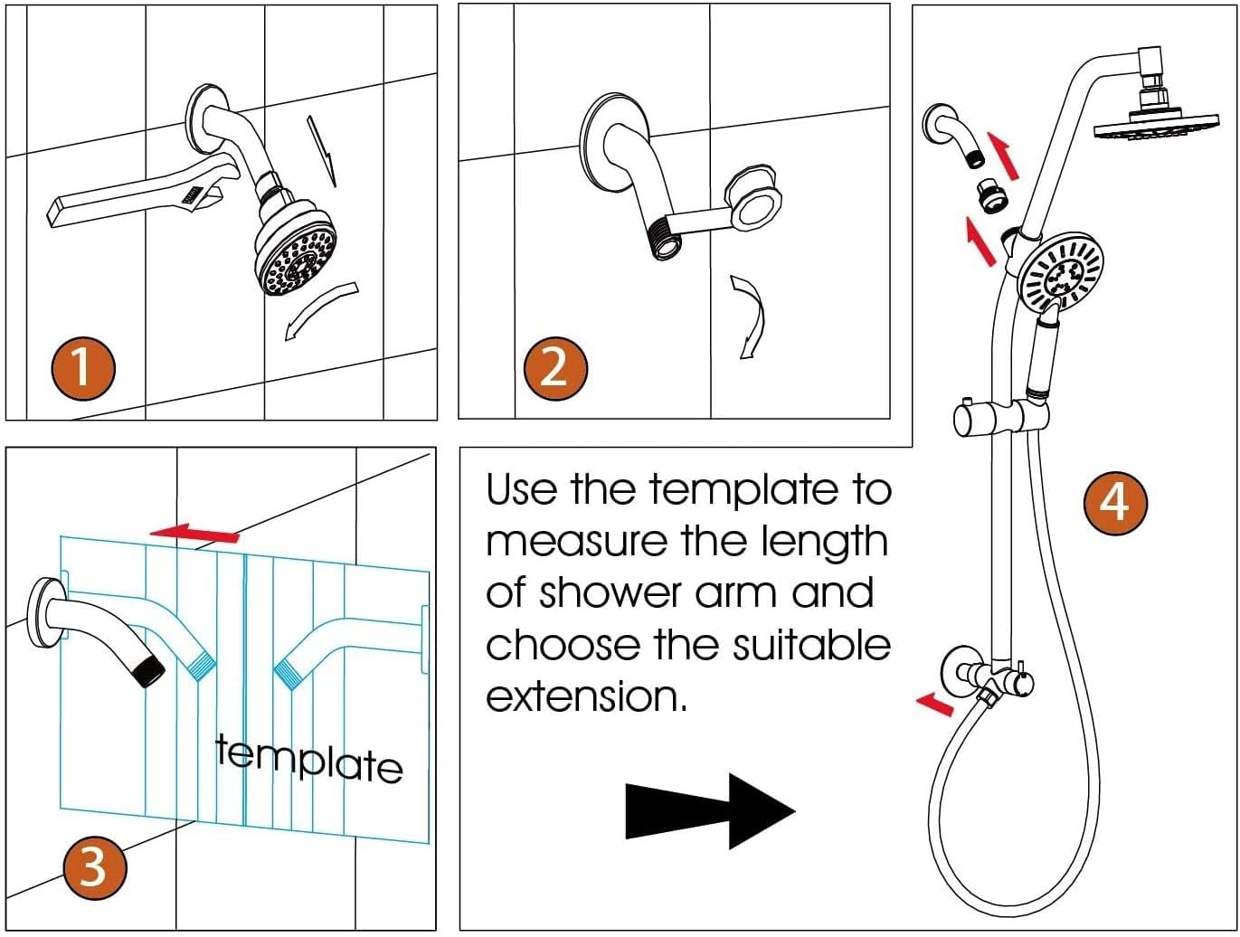 BRIGHT SHOWERS Rain Shower Head Combo with Solid Brass Slide Bar & Diverter, Dual High Pressure Shower Heads with 5-Setting Handheld, Adjustable Height, 60' Stainless Hose, Brushed Nickel