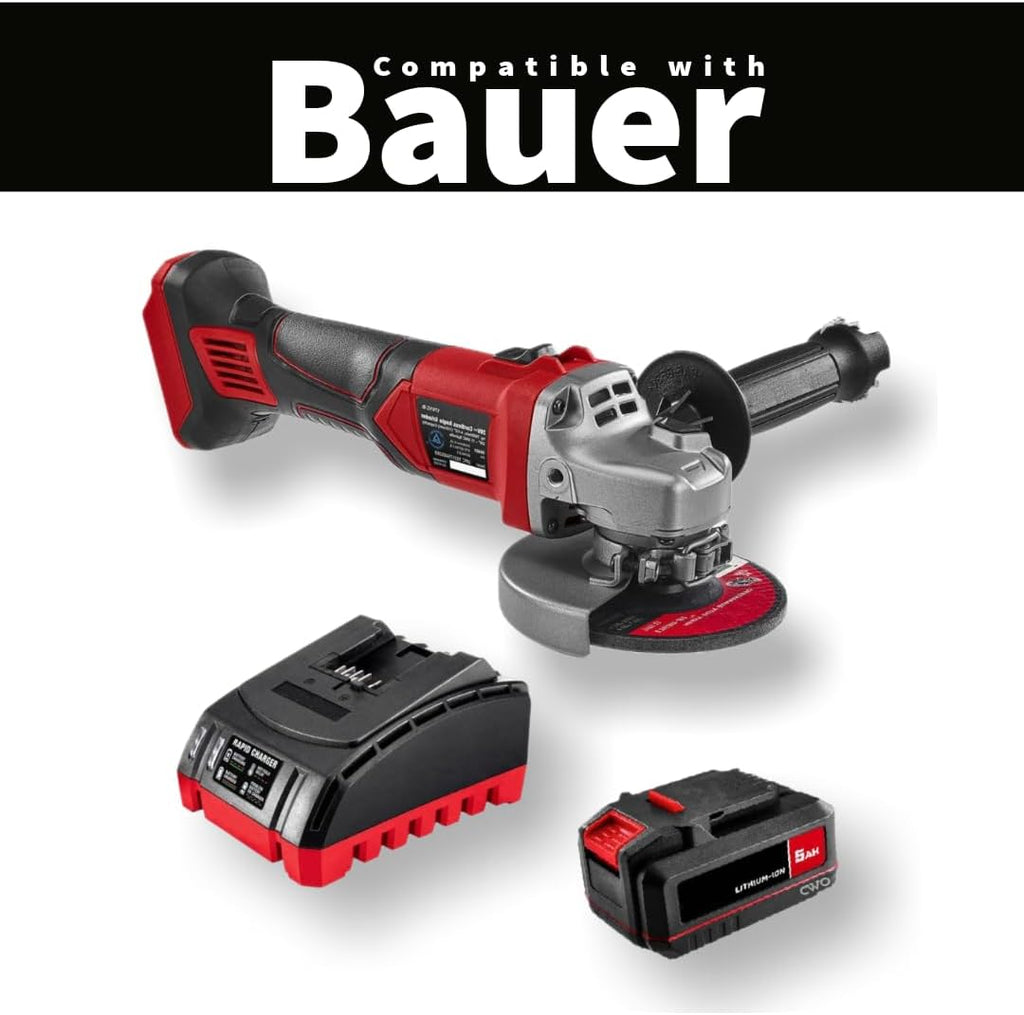 NEW! 20-Volt Lithium-Ion Cordless Combo Kit (Complete Power Tool Bundle) with 20V Cordless 4-1/2 in. Slide Switch Angle Grinder, 20V 5Ah Battery & 20V Rapid Charger - Fits All BAUER 20 Volt Tools