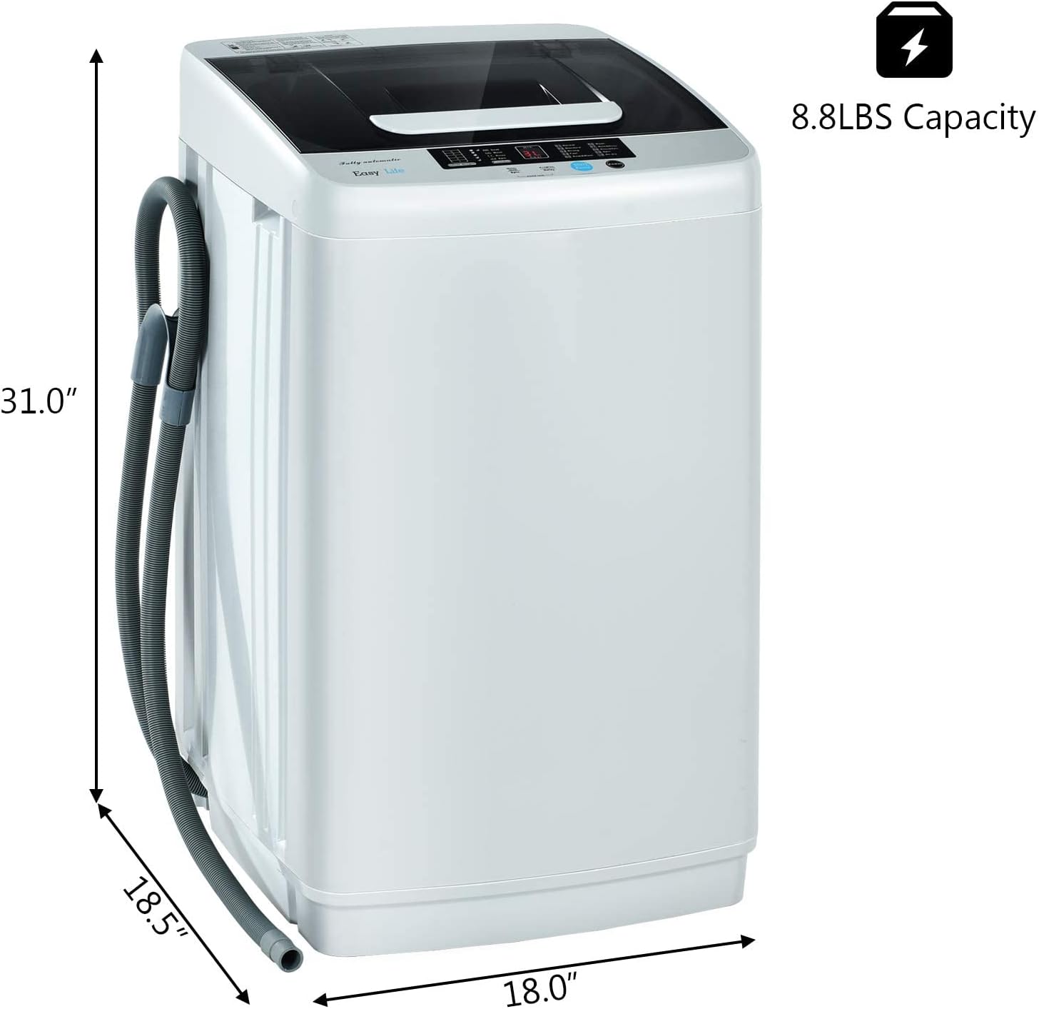 Giantex Full Automatic Washing Machine, 2 in 1 Portable Laundry Washer, 8.8lbs Washer and Spinner Combo, 1.04 cu.ft 10 Programs Built-in Drain Pump, Energy Saving Top Load for Apartment Dorm