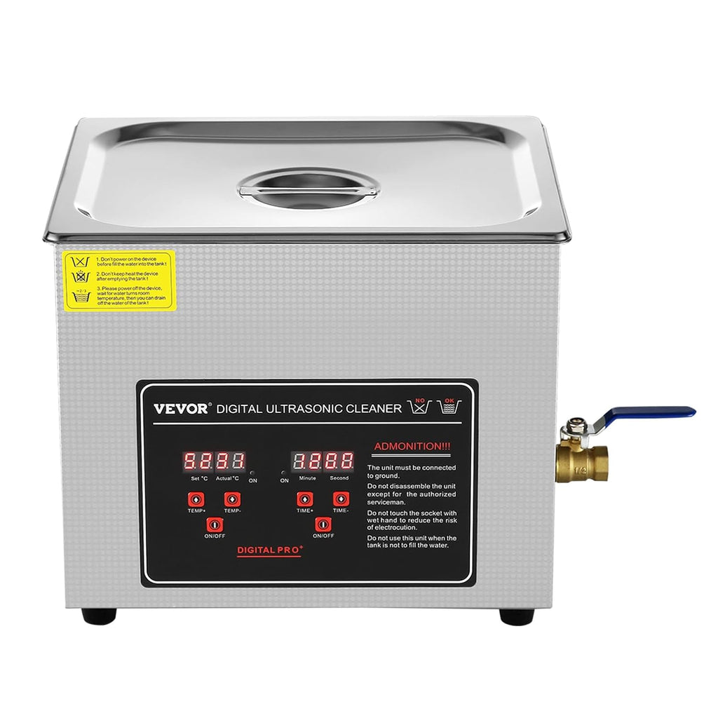 VEVOR Ultrasonic Cleaning with Digital Timer & Heater, Professional Ultra Sonic Jewelry Cleaner, Stainless Steel Heated Cleaning Machine for Glasses Watch Rings Small Parts Circuit Board (10L)