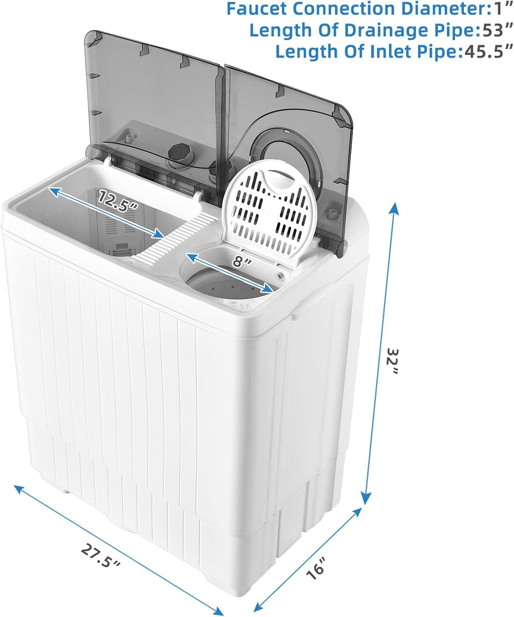 Giantex Portable Washing Machine, 26lbs Washer and Spinner Combo,18 lbs Washing 8 lbs Spinning, Built-in Drain Pump, w/Timer Control, Dorm Apartment Twin Tub Mini Laundry Washer Gray White