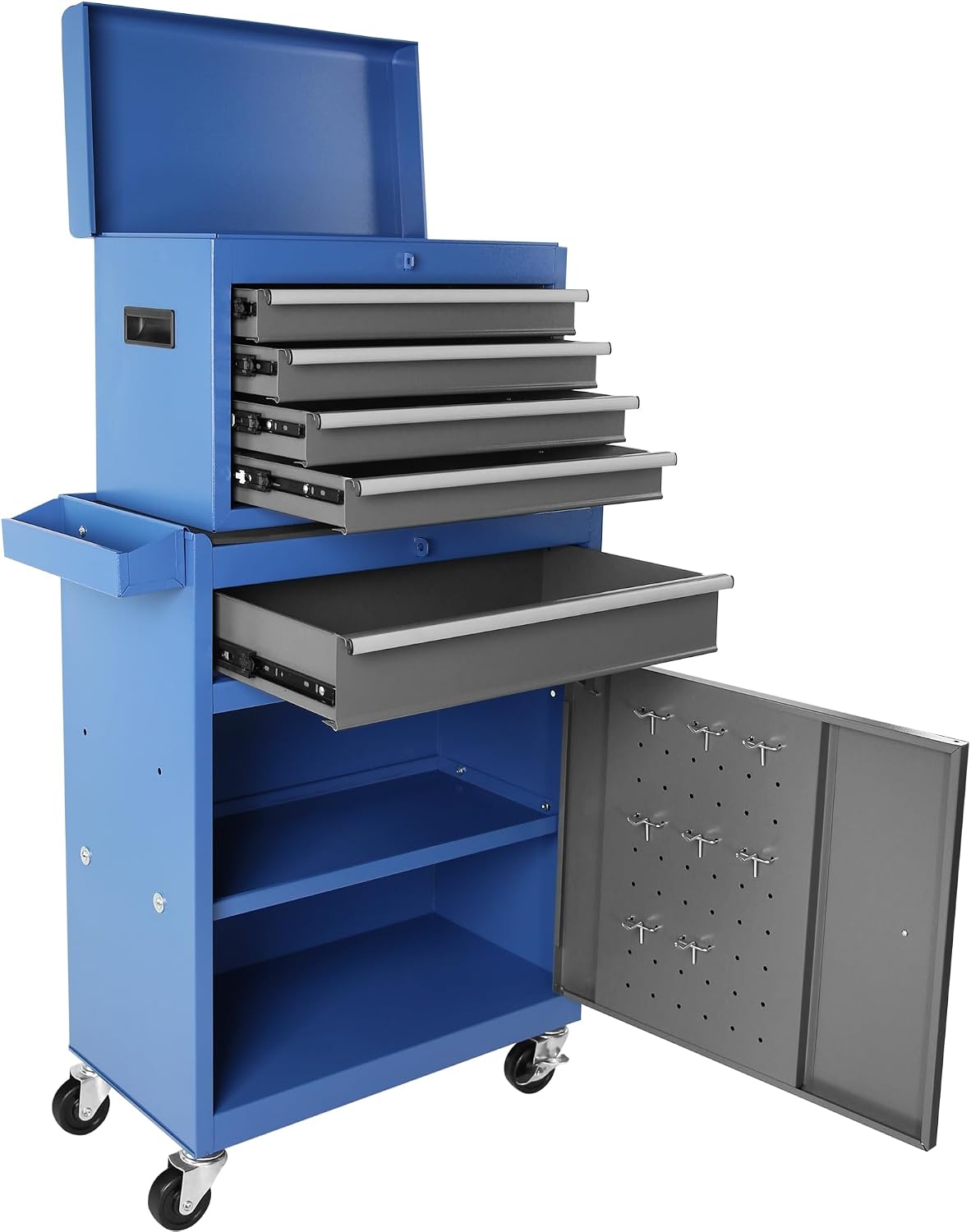 Large Rolling Tool Chest,5-Drawer Tool Boxes On Wheels with Organizer Bins,Mobile Steel Detachable Tool Cabinet with Hooks,Adjustable Shelf & Locking System for Workshop Garage Grey