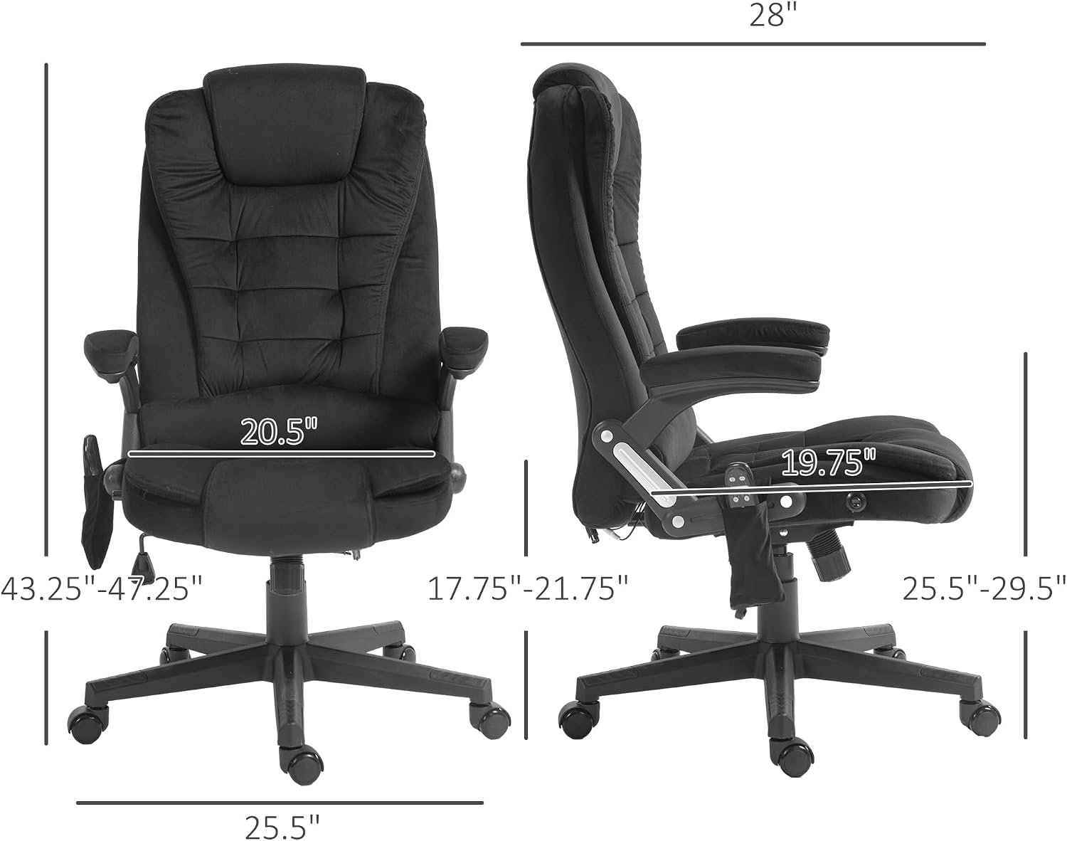 HOMCOM Executive Office Chair with 6 Points Vibration Massage and Heated Lumbar Support, Velvet High Back Computer Chair with Reclining Backrest, Tilt Function and Padded Armrests, Black