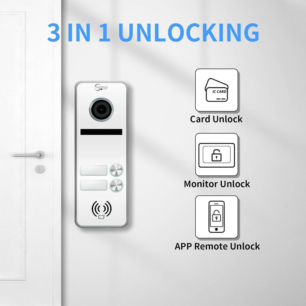 Wired Apartment Video Doorbell Intercom System,4 Units Touch Screen WiFi Monitor,Wireless Video Door Phone Kit,Indoor Outdoor Support Monitoring,Unlocking for Home Vally (10 inch White Monitor)