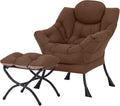 Welnow Lazy Chair with Ottoman, Modern Accent Armchair with Armrests and a Side Pocket, Leisure Sofa Armchair Set, Reading Chair with Footrest for Small Space, Dark Brown