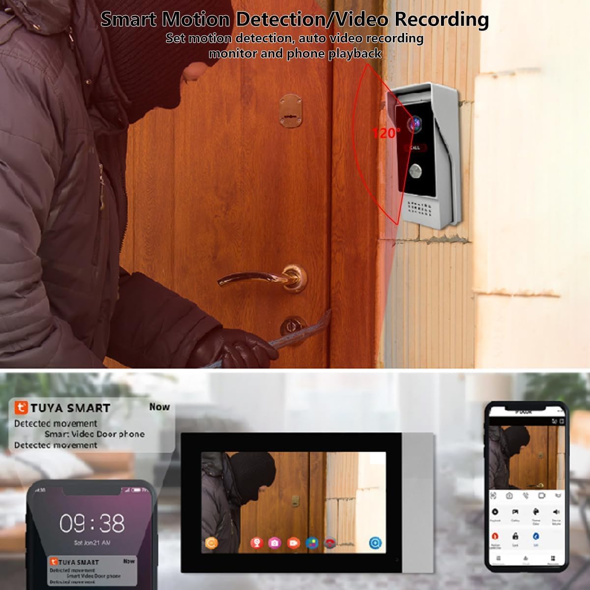Video Doorbell with 7-inch LCD Monitor, Call Button Tuya WiFi Intercom Kit Smart Video Door Phone System 1080P 4-Wired Doorbell Camera Full Touch Monitors for Villa Home (Silvery)