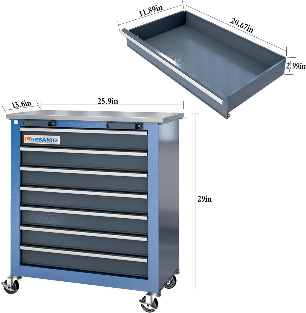 Rolling Tool Chest with Connection Buckle,7-Drawer Tool Chest and 8-Drawer Tool Box with Metal Stainless Tabletop,Locking System Storage Tool Cabinet with 360° Brake Swivel Wheels and Foot Pad