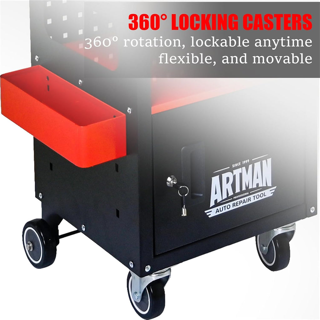 4-Level Multi-Purpose Trolley,Tool Cart on Wheels With Cabinet, Tool Chest Organizer, Diagnostic Trolley with 360°Locking Casters for Mechanics, Garage, Workshop. Service utility cart
